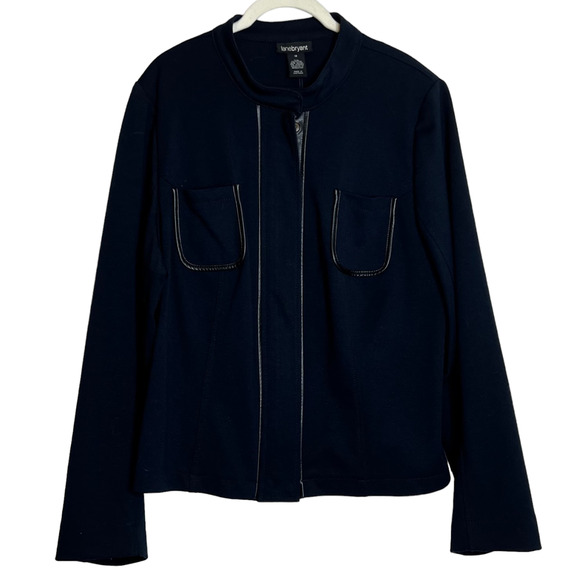 Lane Bryant Womens Knit Jacket Size 18 Navy Blue Hidden Zipper Chest Pockets - Picture 1 of 6
